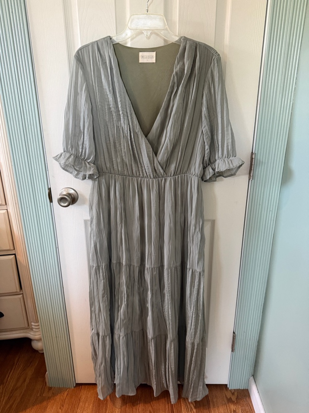 Renee C Tiered Sage Maxi Dress with V-Neck